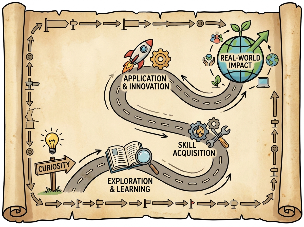Roadmap image showing learning path from curiosity to real-world impact