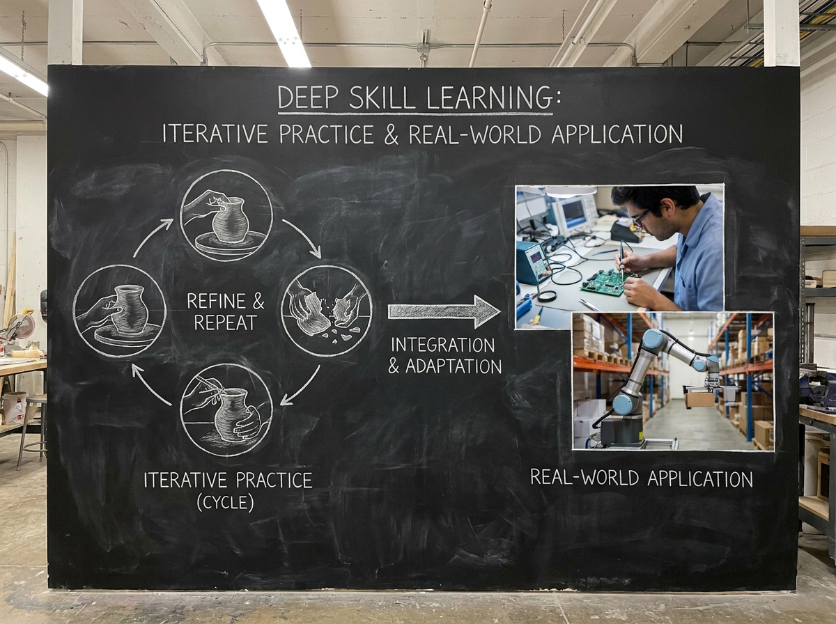 The concept of deep skill learning as iterative practice and real-world application