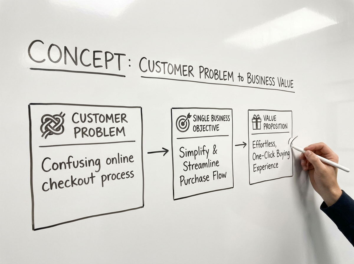 Customer problem framed as a single online business objective and value proposition